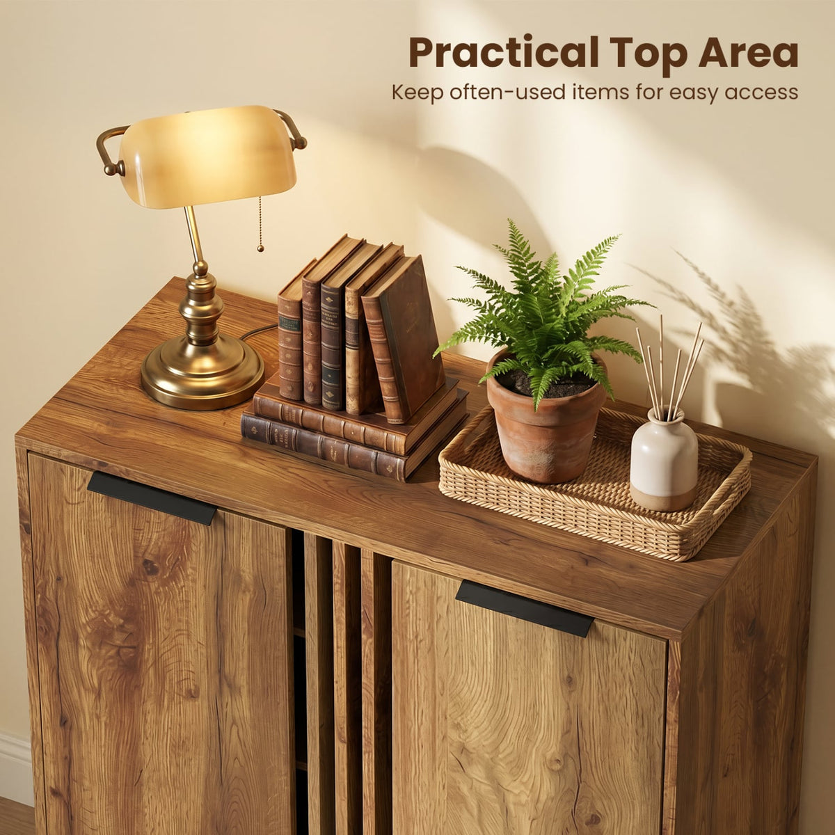 4-Tier Modern Freestanding Hidden Shoe Cabinet with 2 Doors-Natural view 7