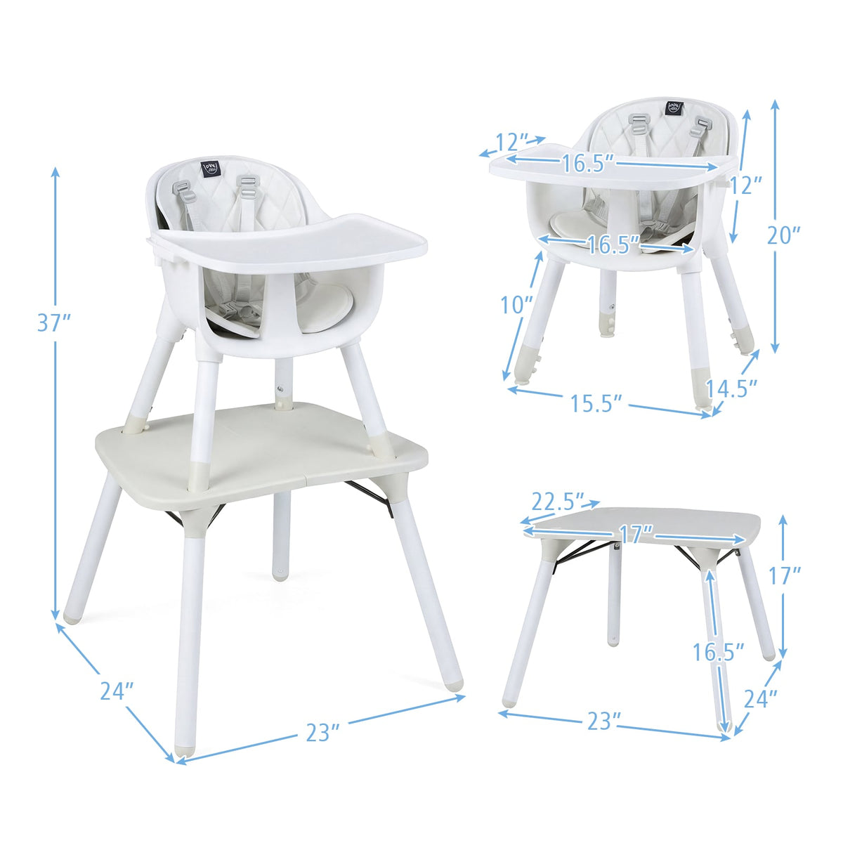 4-in-1 Baby Convertible Toddler Table Chair Set with PU Cushion-Cream view 4