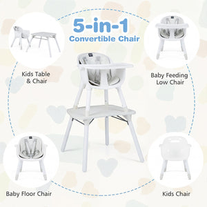 4-in-1 Baby Convertible Toddler Table Chair Set with PU Cushion-Cream view 5