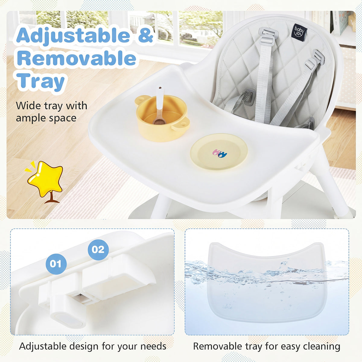 4-in-1 Baby Convertible Toddler Table Chair Set with PU Cushion-Cream view 6