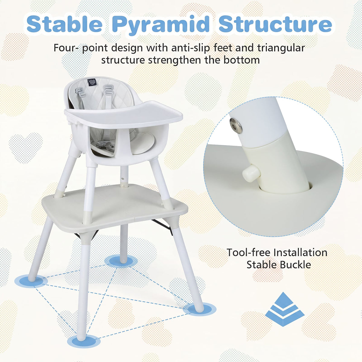 4-in-1 Baby Convertible Toddler Table Chair Set with PU Cushion-Cream view 9