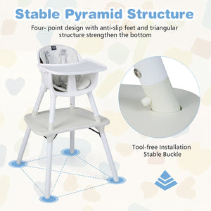 4-in-1 Baby Convertible Toddler Table Chair Set with PU Cushion-Cream view 9