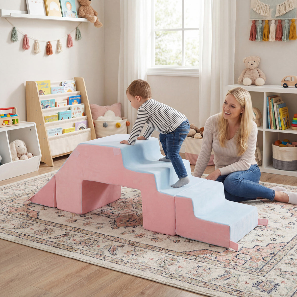 4-in-1 Foam Climbing Blocks Toddler Indoor Climb with Slide-Pink view 2