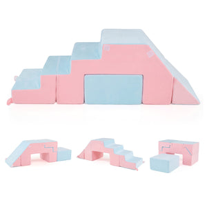 4-in-1 Foam Climbing Blocks Toddler Indoor Climb with Slide-Pink