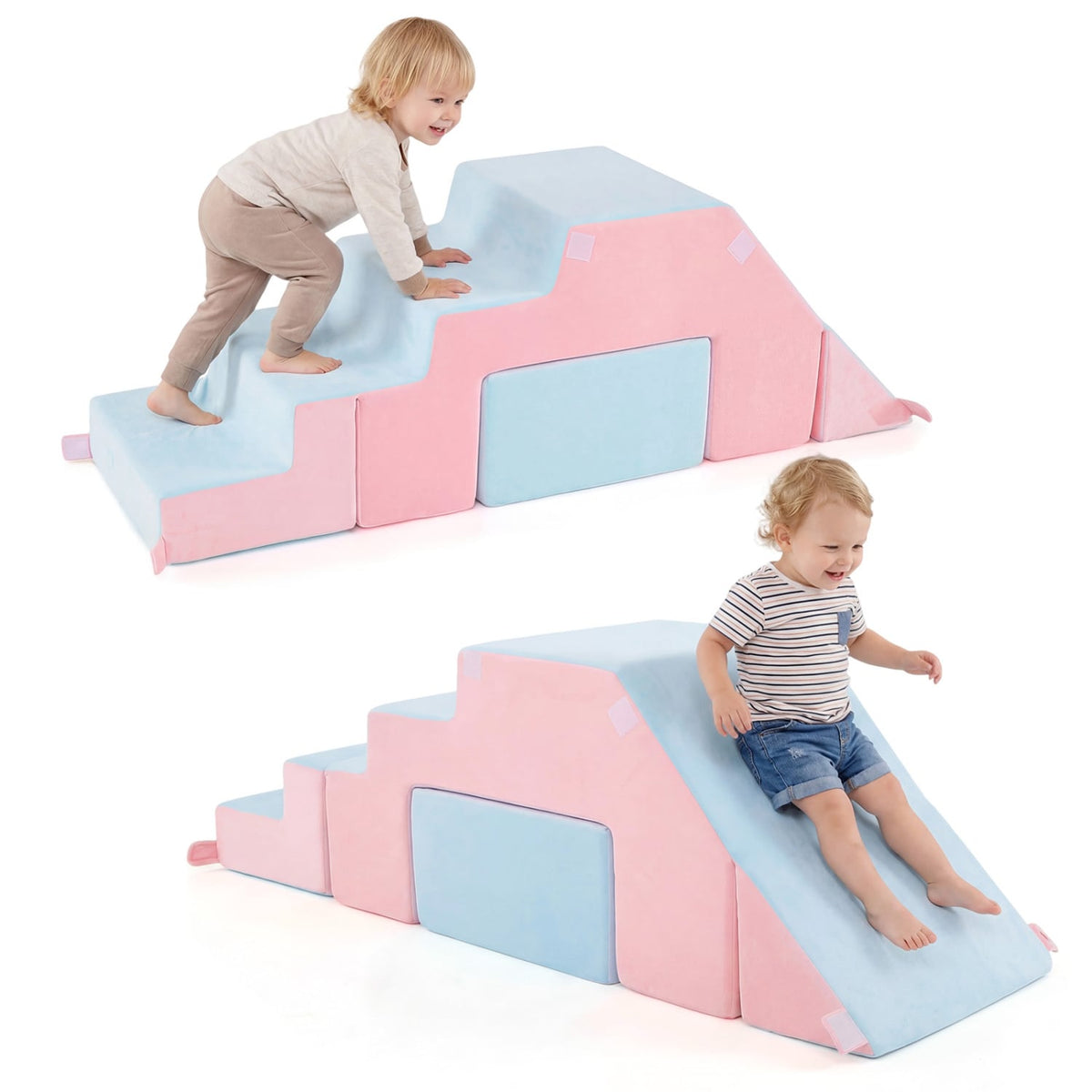 4-in-1 Foam Climbing Blocks Toddler Indoor Climb with Slide-Pink view 4