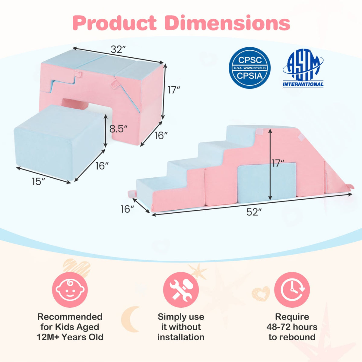 4-in-1 Foam Climbing Blocks Toddler Indoor Climb with Slide-Pink view 5