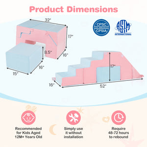 4-in-1 Foam Climbing Blocks Toddler Indoor Climb with Slide-Pink view 5