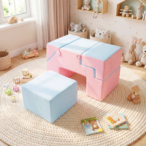 4-in-1 Foam Climbing Blocks Toddler Indoor Climb with Slide-Pink view 6