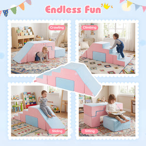 4-in-1 Foam Climbing Blocks Toddler Indoor Climb with Slide-Pink view 7