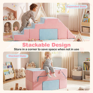 4-in-1 Foam Climbing Blocks Toddler Indoor Climb with Slide-Pink view 9