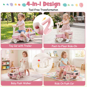 4 in 1 Ride on Push Car with Music and Under-Seat Storage for Boys Girls-Pink view 5