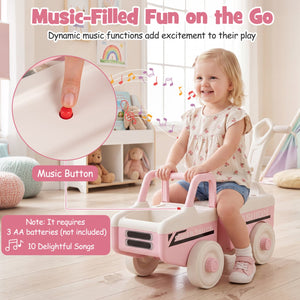 4 in 1 Ride on Push Car with Music and Under-Seat Storage for Boys Girls-Pink view 6