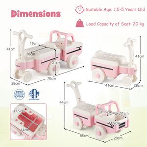 4 in 1 Ride on Push Car with Music and Under-Seat Storage for Boys Girls-Pink view 4