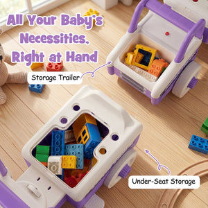 4 in 1 Ride on Push Car with Music and Under-Seat Storage for Boys Girls-Purple view 8