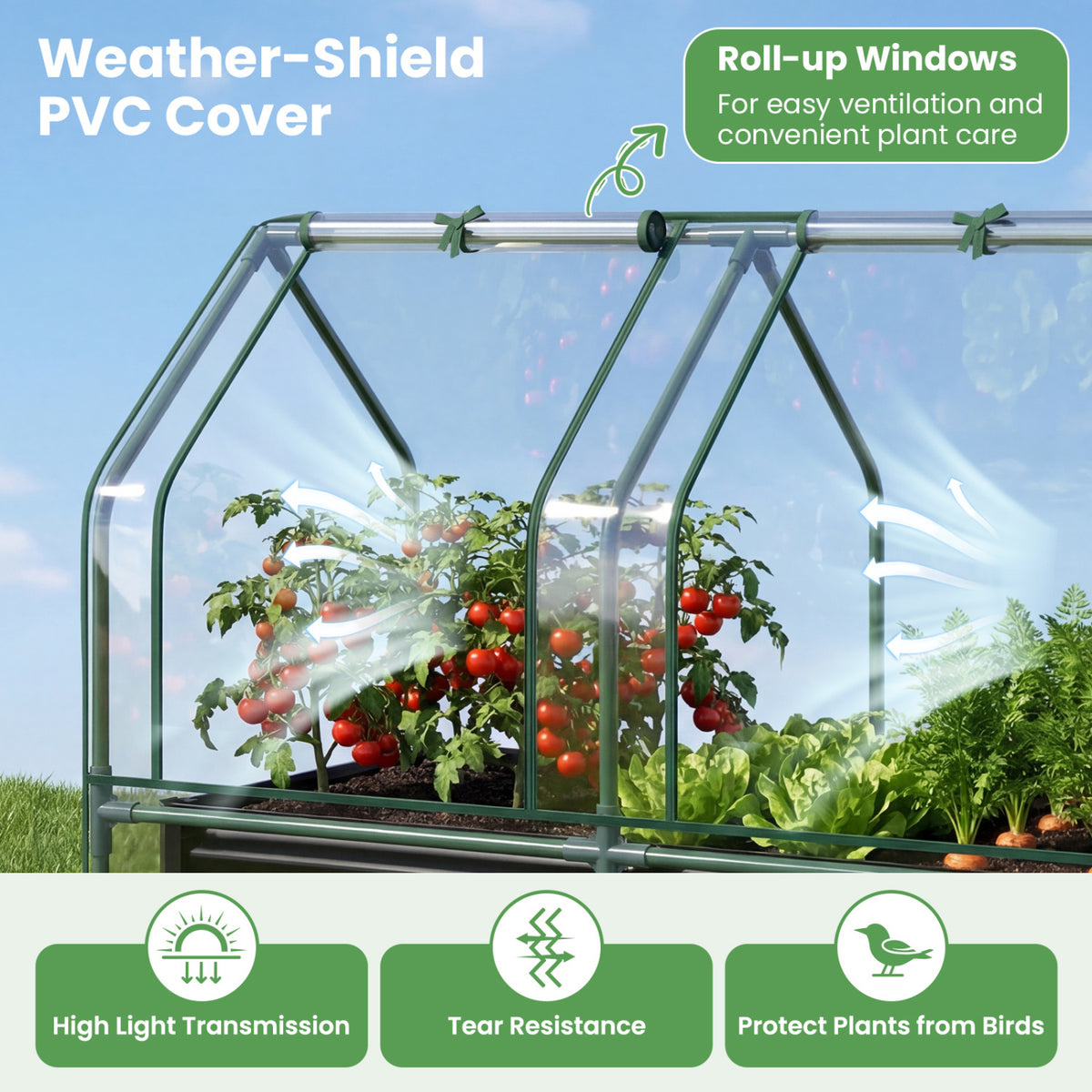 4 x 2 x 3 Feet Small Galvanized Raised Garden Bed with Greenhouse Cover-Black view 8