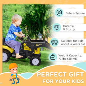 Aosom Ride on Tractor for Kids, Pedal Construction Car with Front Loader Digger for 3 Years Old, Yellow