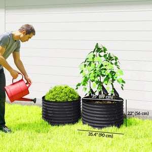 Set of 2 Raised Garden Bed, Metal Planter Box with Safety Edging, Easy-to-assemble Stock Tank, Dark Grey – view 16