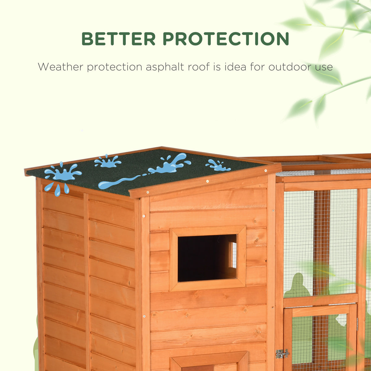 68.75" H Cat Cage Large Wooden Outdoor Cat House with Large Run for Play, Catio for Lounging, and Condo Area for Sleeping, Natural