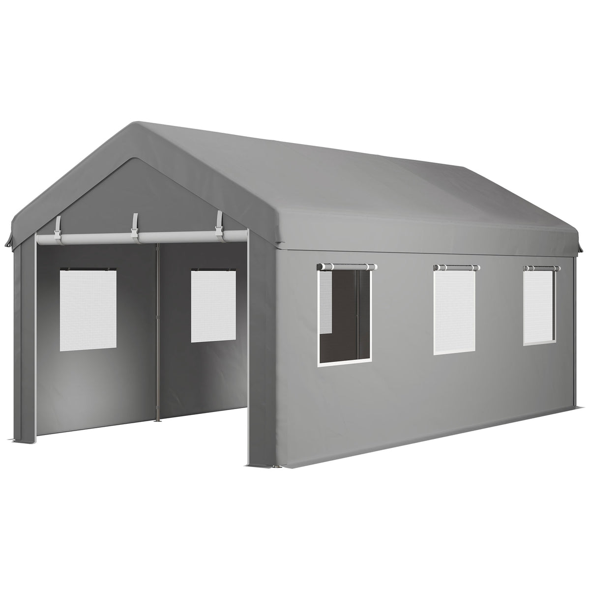 10' x 20' Carport, Heavy Duty Portable Garage with 6 Mesh Windows and 2 Doors, Dark Grey – view 8