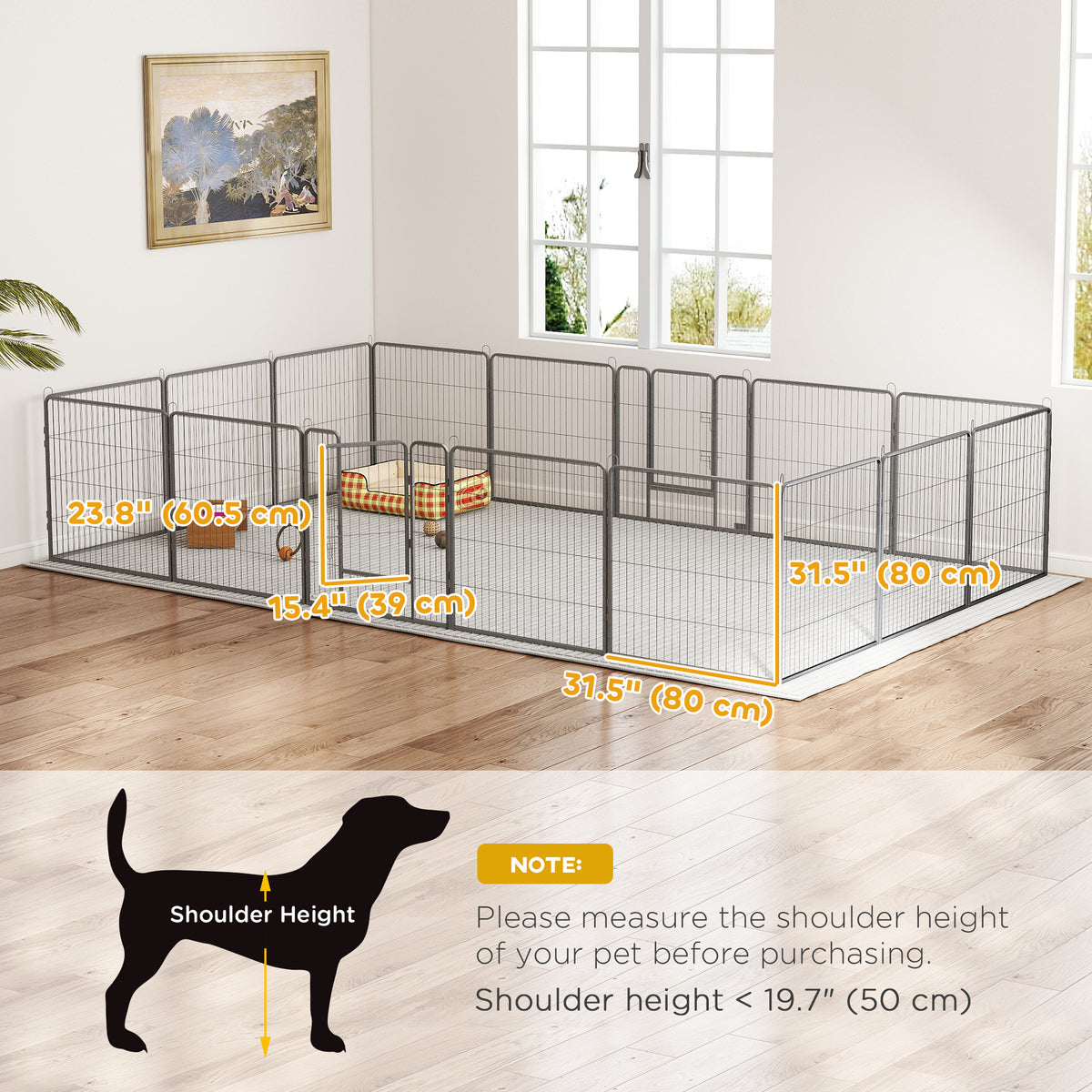 Heavy Duty Dog Playpen, 16 Panels Pet Playpen Dog Fence, Portable Puppy Exercise Pen, with 2 Doors Locking Latch, Outdoor or Indoor Use 23.5" Height