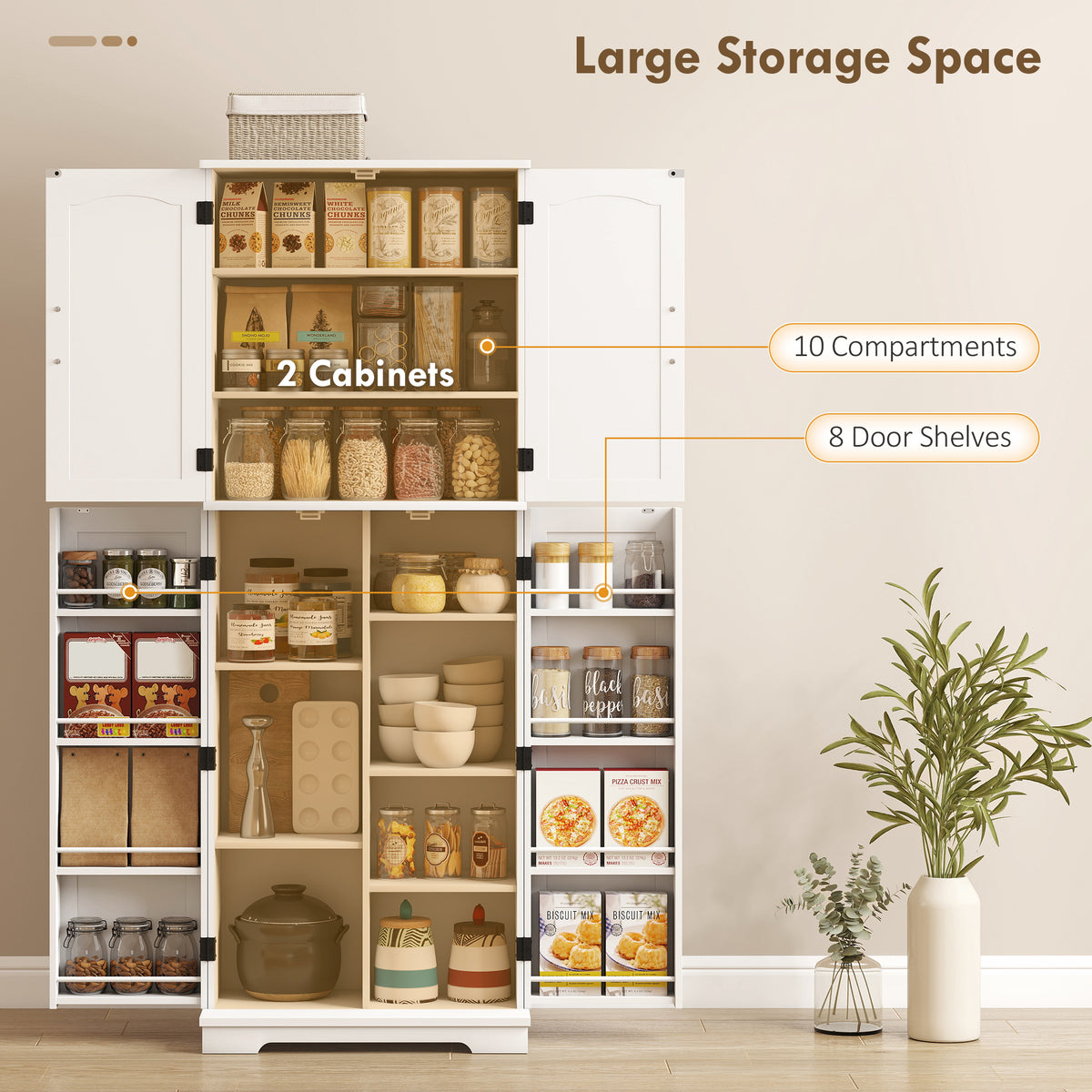Tall Pantry Cabinet, 64" Storage Cabinet with Adjustable Shelves and 8 Door Spice Racks for Kitchen – view 10