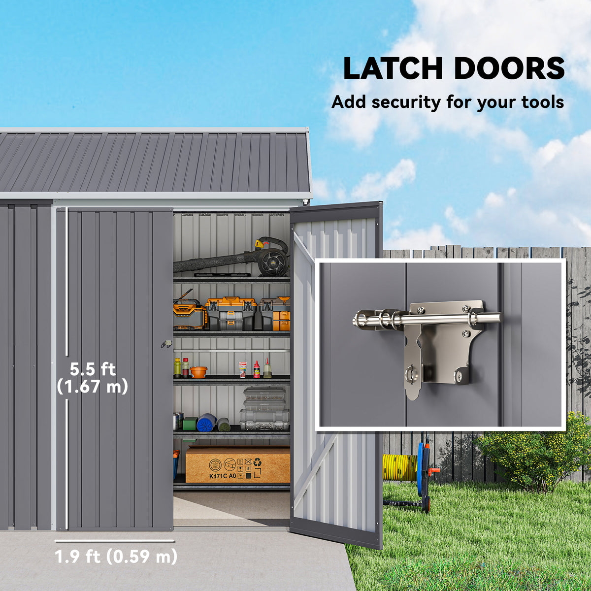 8.5' x 5.5' Metal Garden Storage Shed, Outdoor Tool Storage House with Lockable Door, Vents, Sloped Roof – view 6