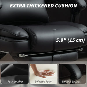PU Leather Office Chair, Reclining Desk Chair with Footrest, Adjustable Headrest, Lumbar Support, Swivel Wheels, Black