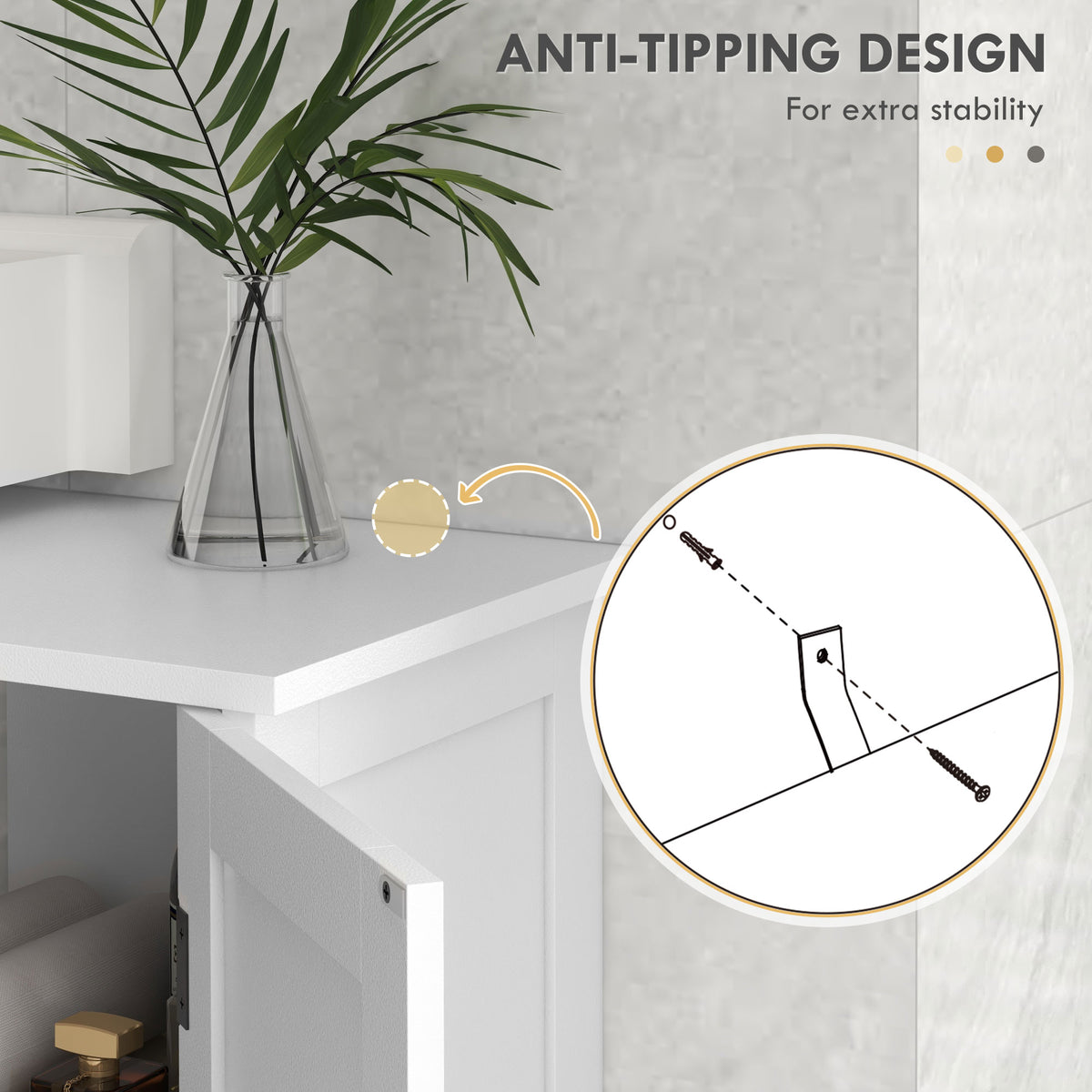 Bathroom Vanity Cabinet, Under Sink Storage Cabinet with Double Doors, Open and Adjustable Shelves, White