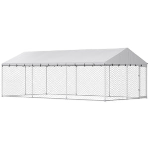 Galvanized Steel Outdoor Dog Kennel with Roof, Safety Lock, for Backyard, 13.1' x 7.5' x 7.8'
