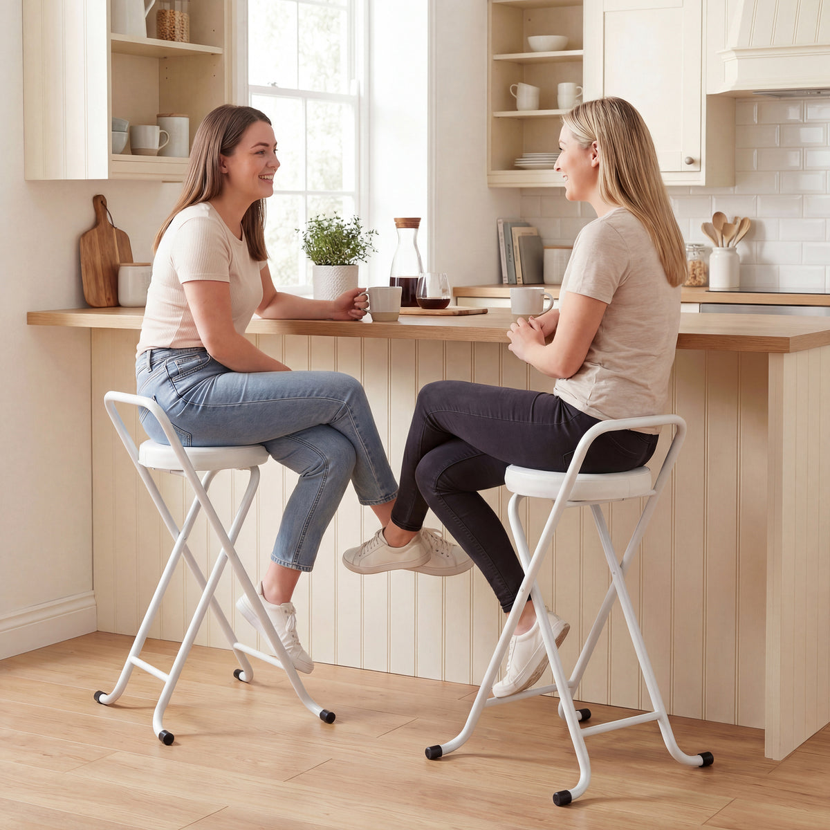 Foldable Bar Stools Set of 2, Folding Kitchen Chairs with PU Cushioned Seat, Footrest, Black – view 13