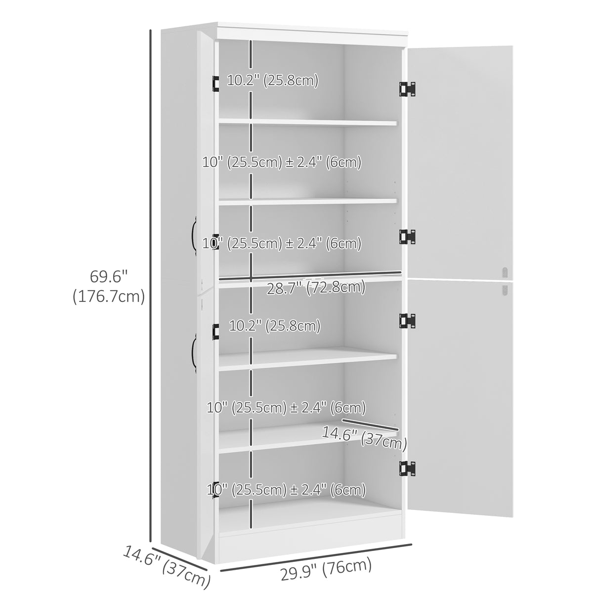 70" 4-Door Storage Cabinet, Freestanding Pantry Cabinet with Adjustable Shelves for Living Room, Natural – view 9