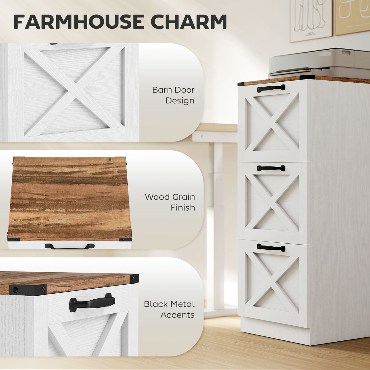 2 Drawer File Cabinet with Silent Slides, Vertical Farmhouse Filing Cabinet Fits Letter/A4 Size Home – view 24