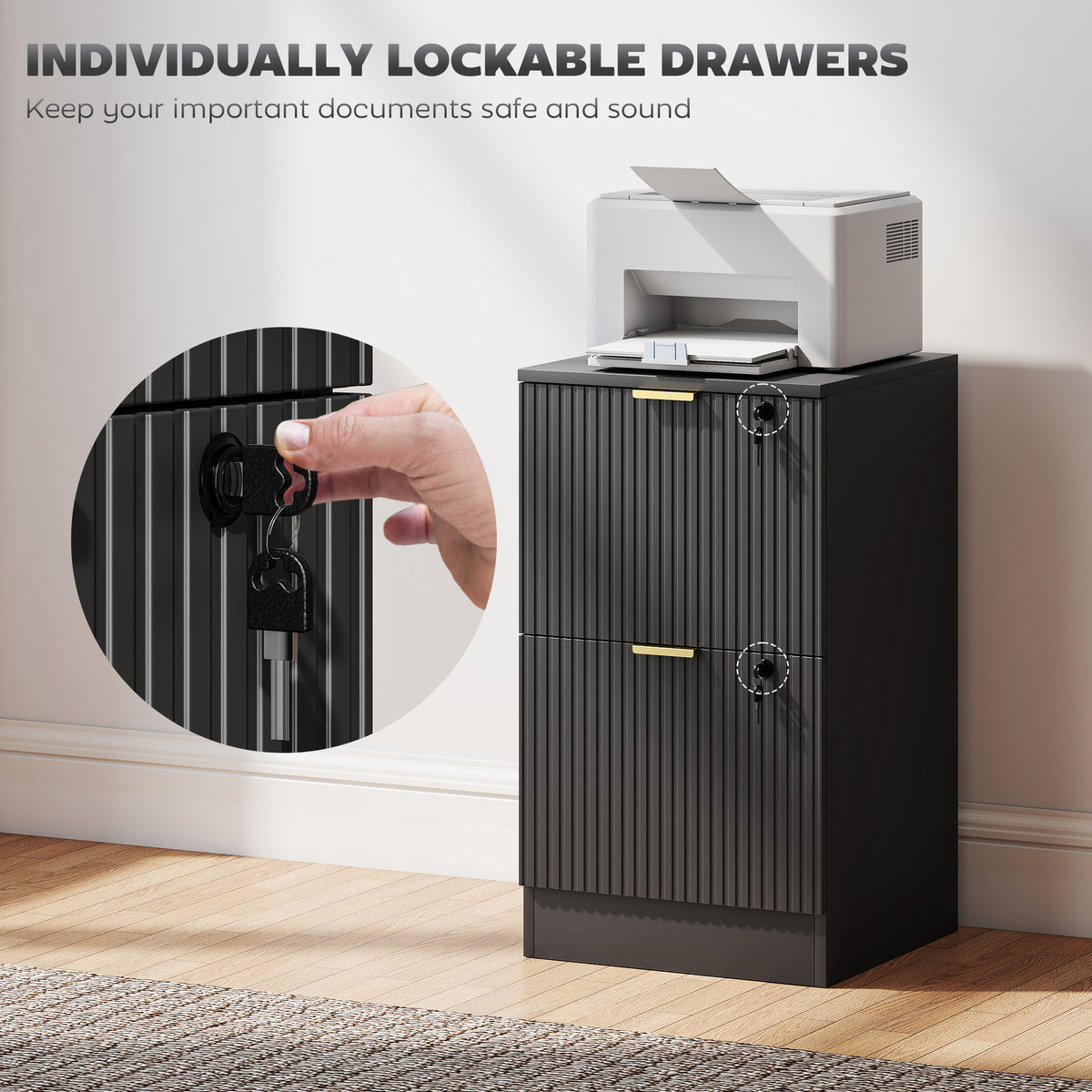 Lockable Filing Cabinet with 2 Fluted Drawers, File Cabinet with Adjustable Hanging Rails for A4 Letter – view 5
