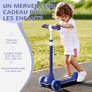Qaba 3 Wheel Kids Scooter, Toddler Kick Scooter with Adjustable Height, Rear-Fender Brake, LED Light, TPE Handlebar