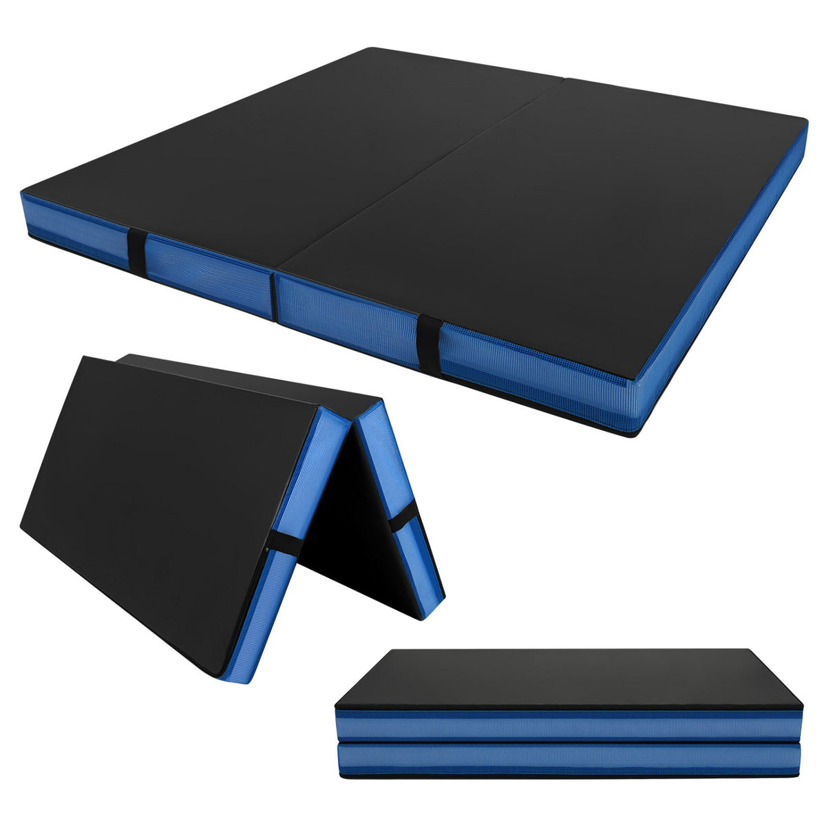 4ft x 4ft x 4in Bi-Folding Gymnastic Tumbling Mat with Handles and Cover-Black