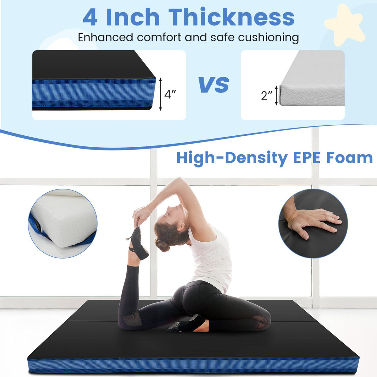 4ft x 4ft x 4in Bi-Folding Gymnastic Tumbling Mat with Handles and Cover-Black view 9