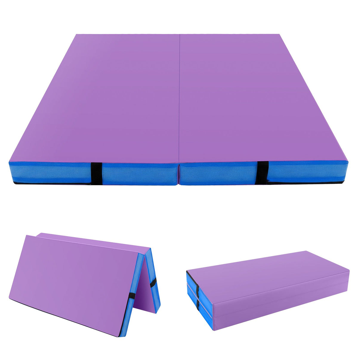 4ft x 4ft x 4in Bi-Folding Gymnastic Tumbling Mat with Handles and Cover-Purple