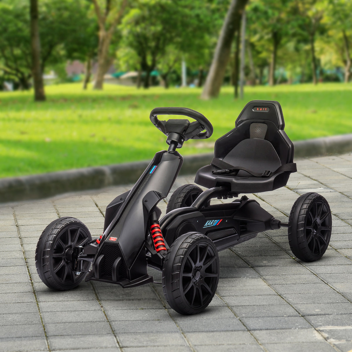 Aosom Pedal Go Kart with Adjustable Seat, Forward, Backward, Handbrake, Shock Absorption for 3-8 Years, Black