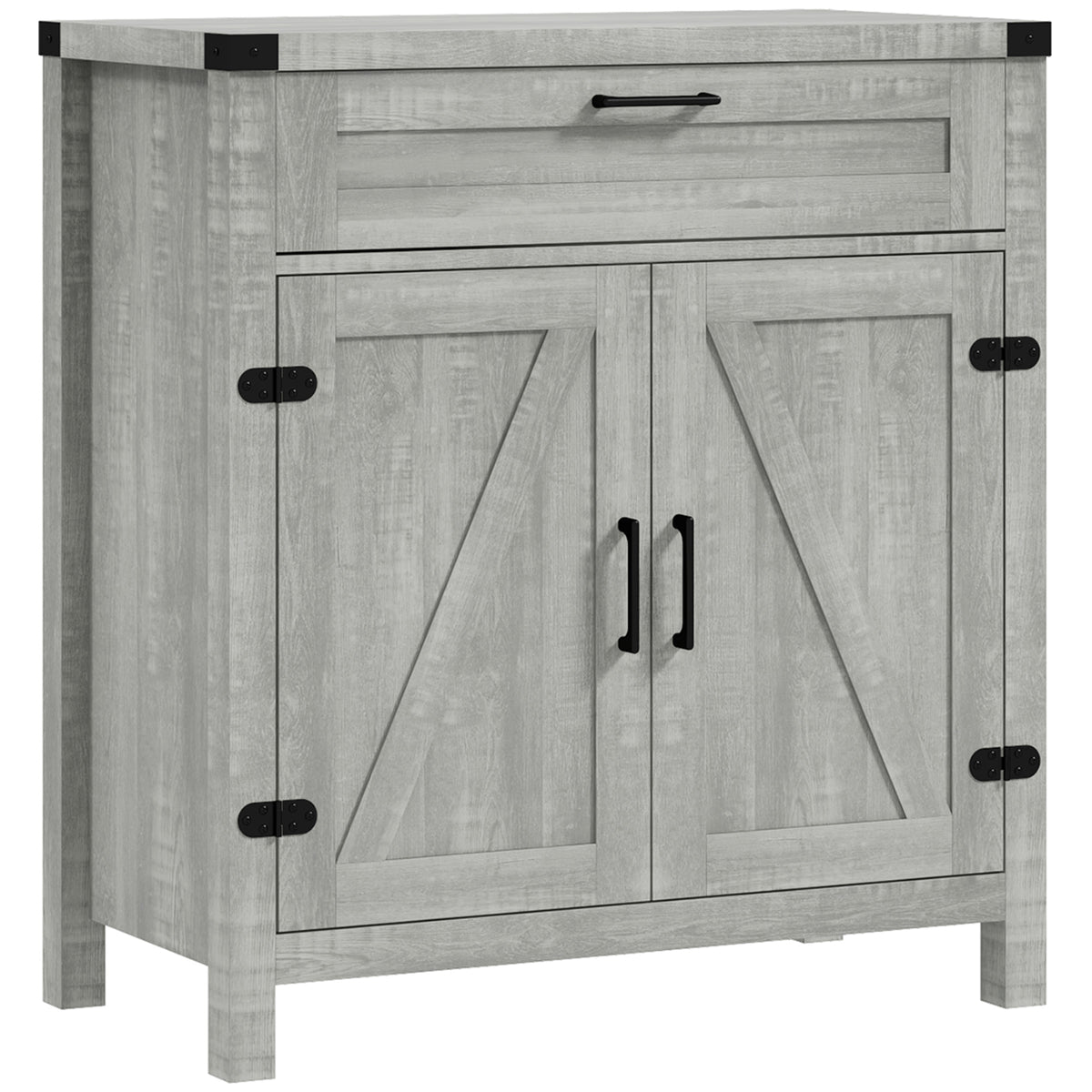 Farmhouse Kitchen Storage Cabinet, Sideboard Buffet Cabinet with 2 Rustic Barn Doors and Drawer, Oak