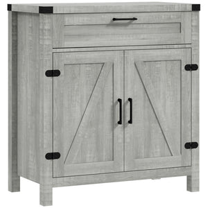 Farmhouse Kitchen Storage Cabinet, Sideboard Buffet Cabinet with 2 Rustic Barn Doors and Drawer, Oak