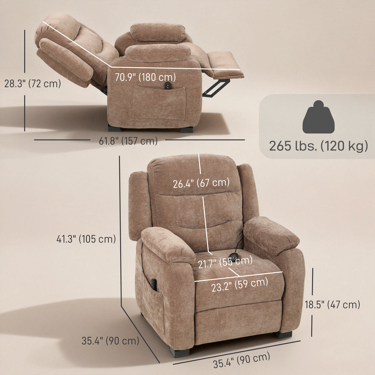 Massage Recliner Chair, Power Recliner with Quiet Brushless Motor, Remote, Pockets, 2 Memory Positions – view 9