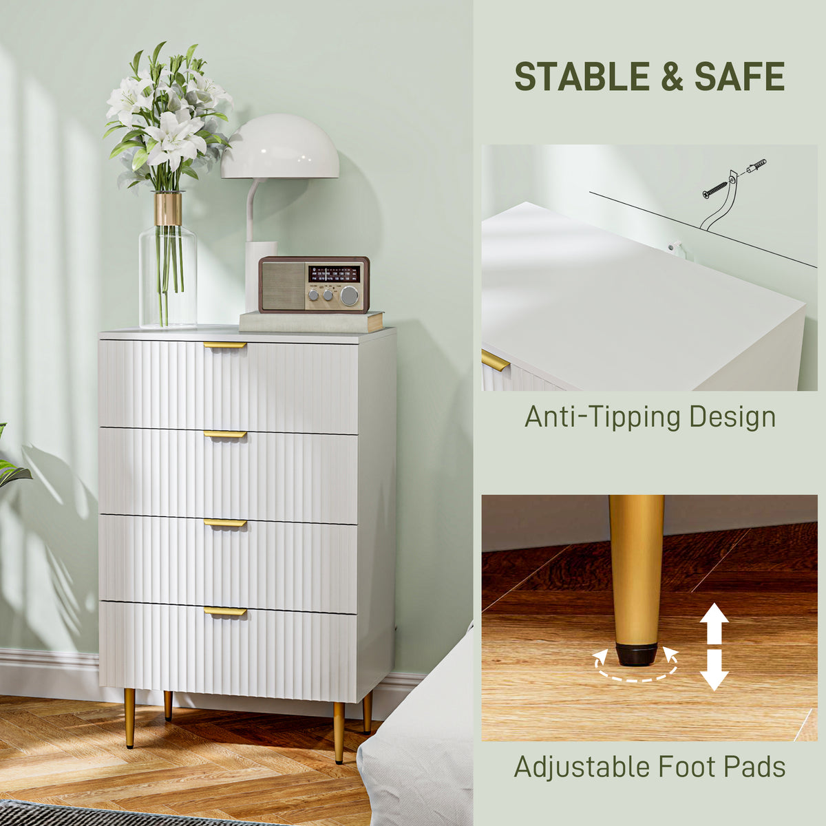 Modern Chest of Drawers 4 Drawer Dresser for Bedroom with Gold Legs and Handles, Black – view 12