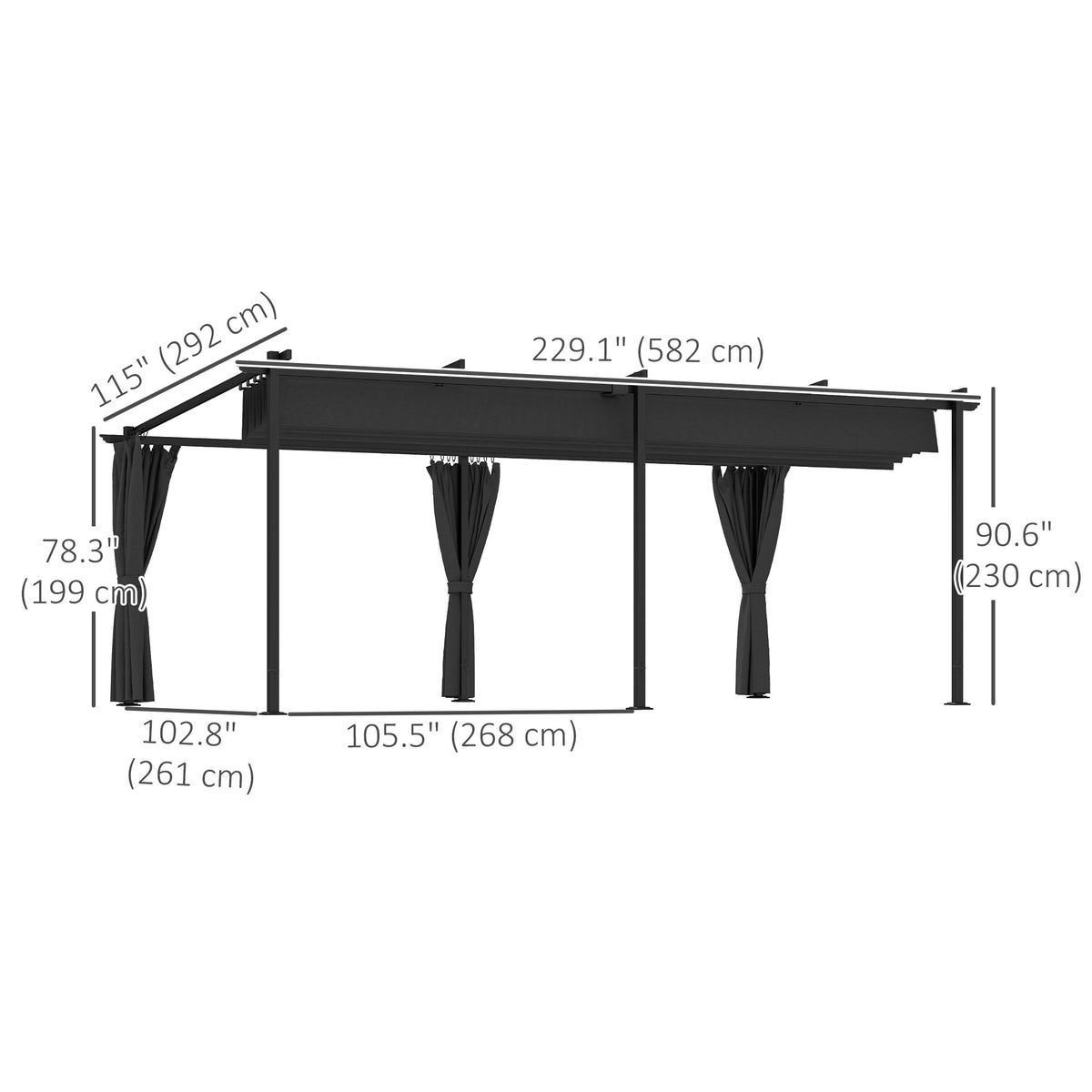 8' x 8.5' Metal Retractable Pergola Canopy with Sidewalls, Outdoor Gazebo UPF30+ Sun Shade Shelter for Garden, Deck