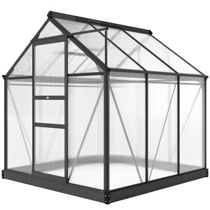 Greenhouse Garden, Green House, Outdoor Greenhouse Kit, PC Board with Sliding Door, 6.2' x 6.3' x 6.6', Grey