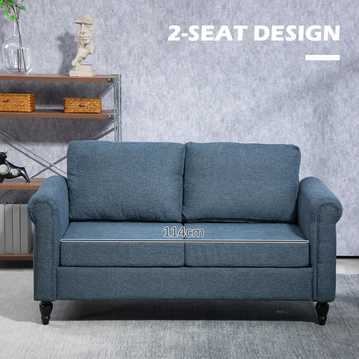 Vintage Loveseat, Upholstered Love Seat Furniture, Chenille-feel Fabric 2 Seater Sofa Couch with Rolled – view 12