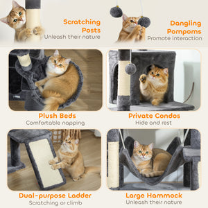76" Large Cat Tree for Indoor Cats with 8 Scratching Posts, 3 Plush Beds, 2 Hammocks, 2 Large Condos, Ramp – view 4