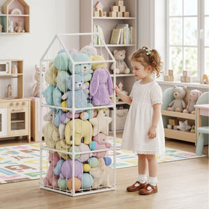 Qaba Stuffed Animal Storage Organizer, Teddy Toy Storage Organizer with Waterproof Bottom for Playroom, Nursery, 47x47x132cm