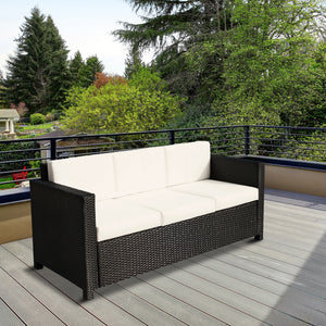 Deluxe 3 Seat Rattan Wicker Sofa Garden Outdoor Patio Furniture with Cushion, Cream White – view 7