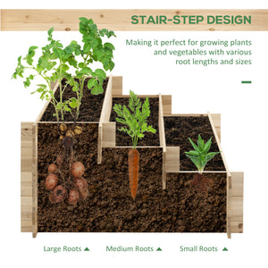 3-Tier Wood Raised Garden Bed, 47.2" x 39.4" x 21.3" Elevated Planting Box, Outdoor Vegetable Flower Container, Herb Garden Indoor Kit, Natural