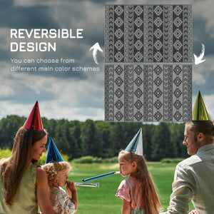 Reversible Outdoor RV Rug, Patio Floor Mat, 6' x 9' Plastic Straw Rug for Backyard, Deck, Beach, Camping, Black & Grey